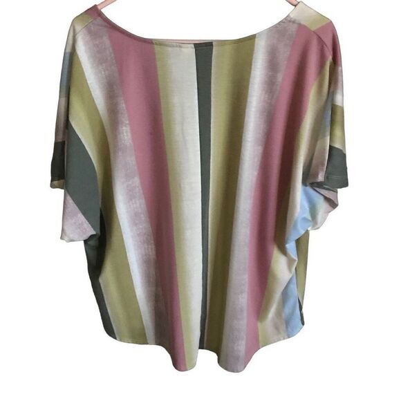 Trusele Size 2X striped short sleeve top pink green - Picture 2 of 4